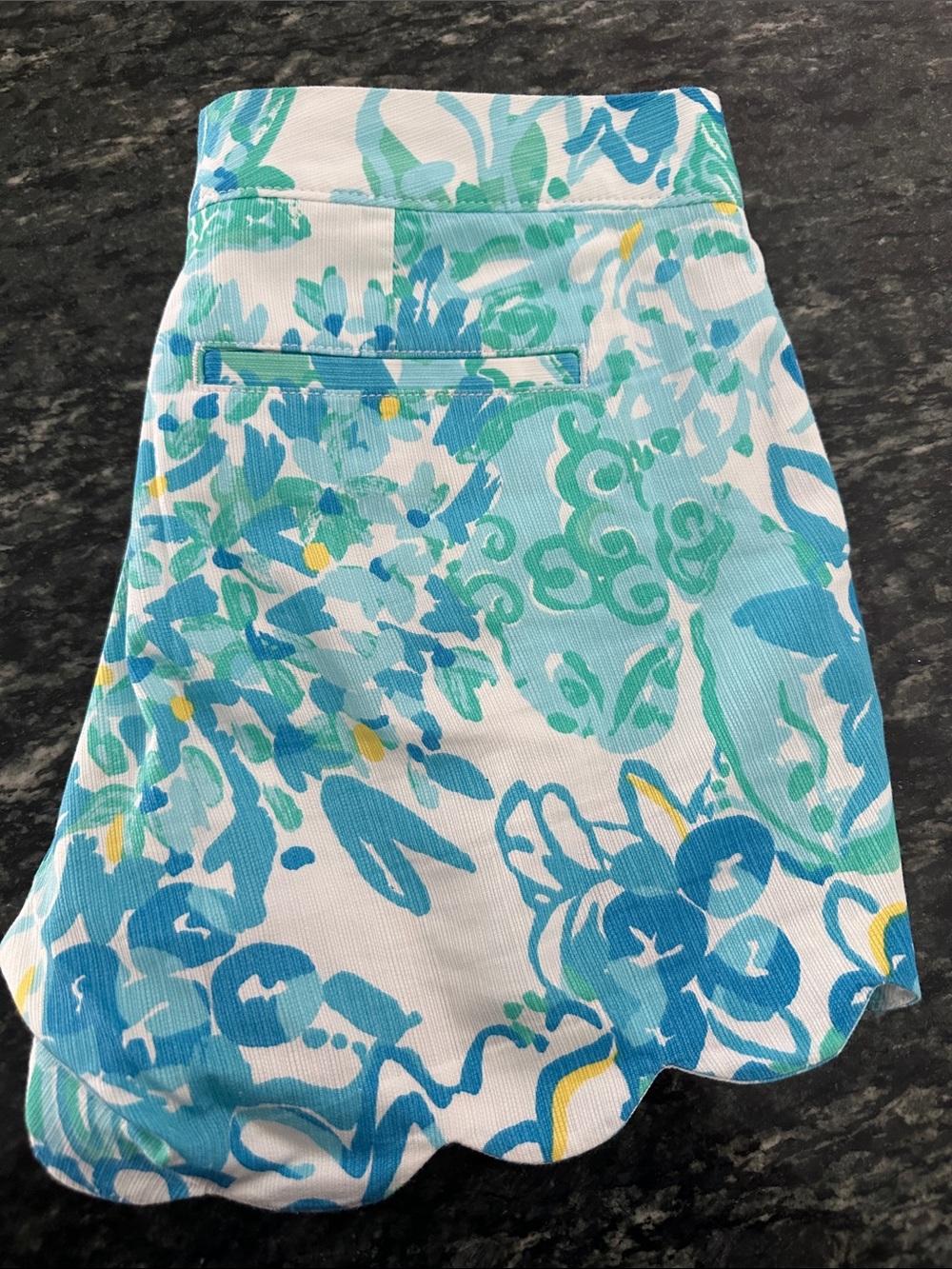 Lilly Pulitzer Scalloped Hem Floral Shorts in Aqua, Teal & White - Picture 4 of 4
